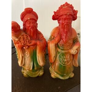 Vintage Chinese Carved Multicolor Soap Stone? Figures 6.5" 7" Tall - Damage*